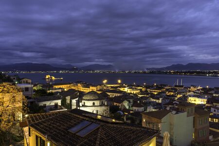 The first capital of Greece Nafplio city from above at sunset