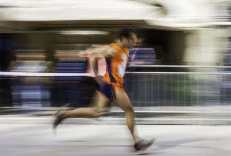 Motion blurred Marathon running people in the cityの写真素材