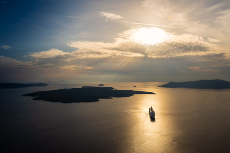 Santorini, Greece. Picturesque view of traditional cycladic Santorini houses on cliffの写真素材