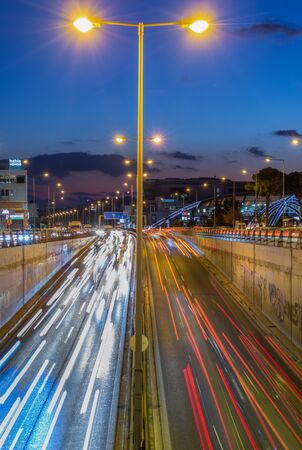 Long exposure of street traffic at nightのeditorial素材