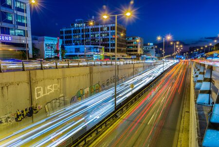 Long exposure of street traffic at nightのeditorial素材