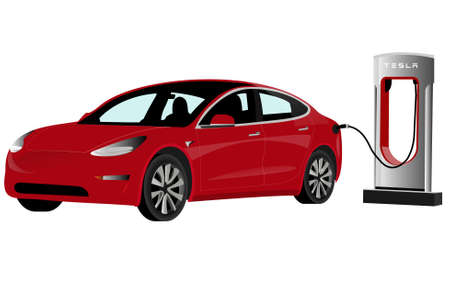 Electric car with charging station.のイラスト素材