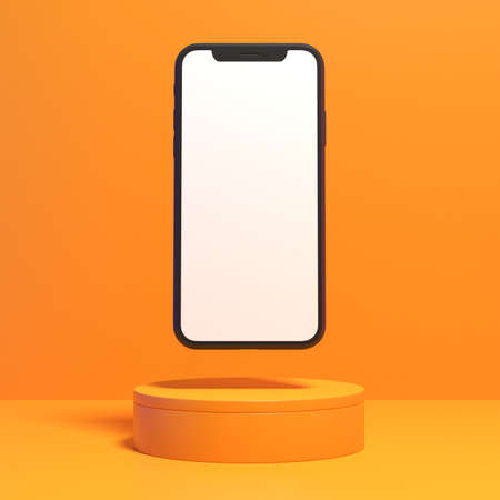 empty white smartphone screen with podium display for mockup illustration. 3d render.