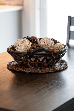 Decorative basket on dinning tableの写真素材