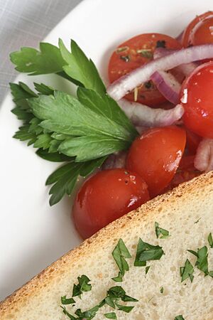 Tomato and Onion Salad with Breadの写真素材