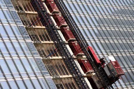 Construction Elevator on High Rise Buildingの写真素材