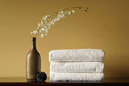 Spa Towels with Flowers の写真素材