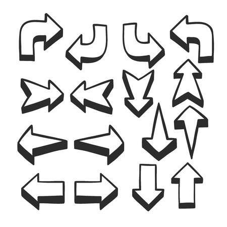 Doodle hand drawn arrows pointing in different directionsのイラスト素材