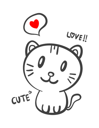 A cat with text love and cute vector illustration.のイラスト素材