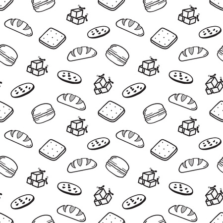Bakery doodle hand drawn seamless background.のイラスト素材