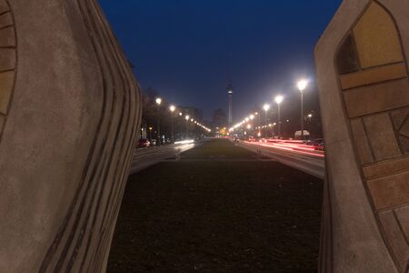 Long exposure shot including TV tower and frankfurter allee in Berlin Germanyのeditorial素材