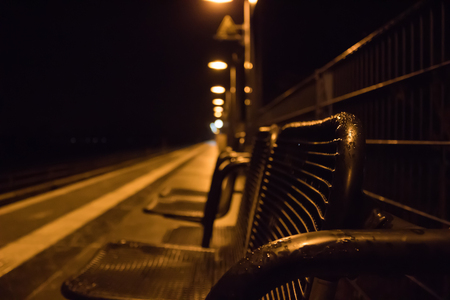 Empty train station at nightの写真素材