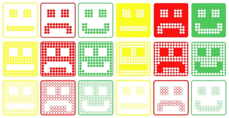 Basic Smilies Symbols Patchwork of Three Colors Dots  Set of Six Variantsのイラスト素材