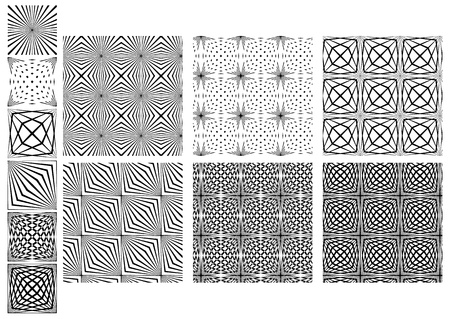 Collection of Six Seamless Black And White Crossing Lines Patterns Looks Like Spider. のイラスト素材