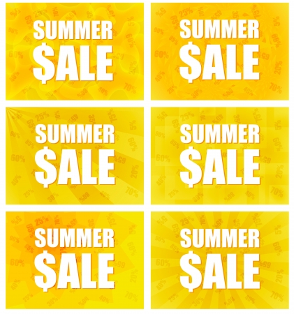 Summer Sale - Information Message For Customers With Six Variants Of Abstract Backgrounds In Yellow And Orange Colors のイラスト素材
