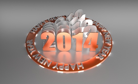 3D Rendered Orange Glossy Wish Happy New Year 2014 With History If Last Years In Circleの写真素材