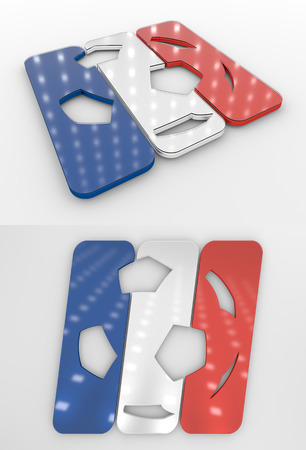 Set Of Two 3D Rendered Glossy Football Symbol In The French National Colorsの写真素材
