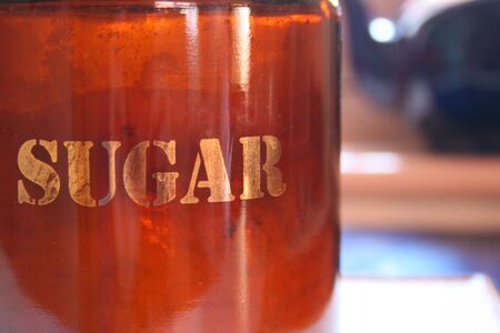 granulated sugar in a glass jar