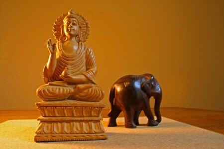 elephant and buddha type carvingsの写真素材
