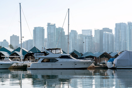 Stanley Park Yacht Club with View of Downtown Vancouver - British Columbia, Canadaのeditorial素材