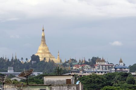 Yangon City Scene with Shwedagon Pagoda in Distance - Myanmar (Burma)の写真素材