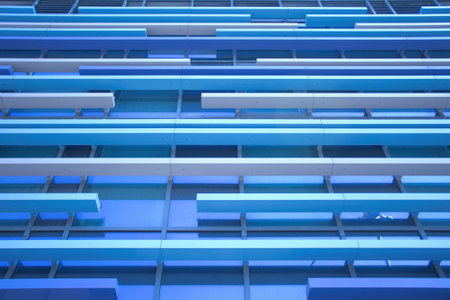 Colorful, abstract blue and white horizontal lines.の写真素材