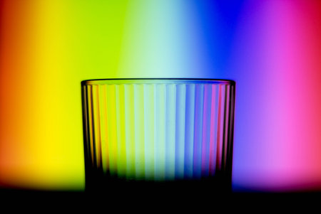 Colorful refraction in empty, crystal-like glass.の写真素材