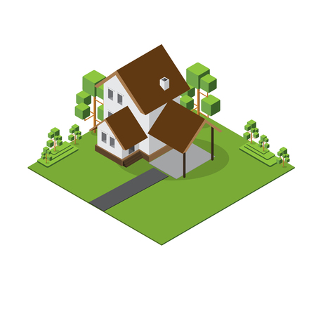 Isolated isomatic big house, Property Setのイラスト素材