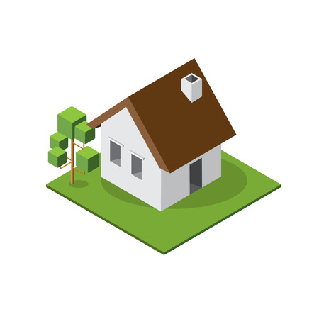 Isolated isomatic small house, Property Setのイラスト素材