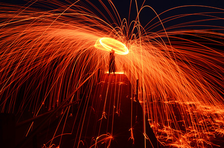 Steel Wool burnning fire effectの写真素材