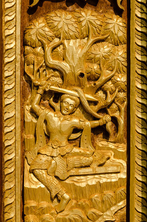 Thailand wood Sculpture ancient artのeditorial素材