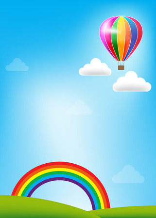 Colorful Balloon and rainbow on blue sky backgroundのイラスト素材