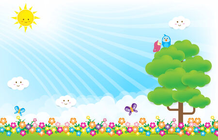 Smile cloud and butterfly on sky backgroundのイラスト素材