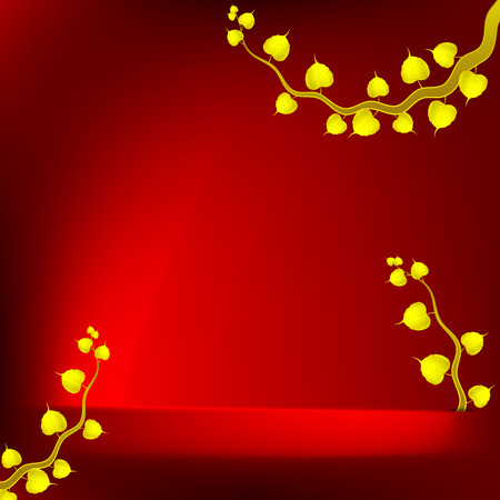 Golden boh leaf on dark red backgroudのイラスト素材