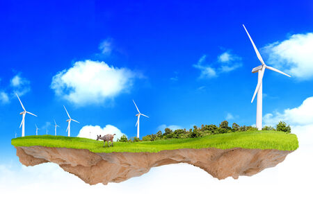 Fantasy ecology concept foating windmill in the sky