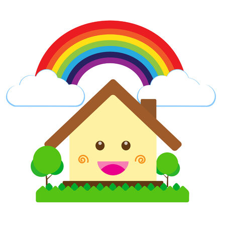 Isolated Smile cartoon house vector illustration, cute happiness buildingのイラスト素材