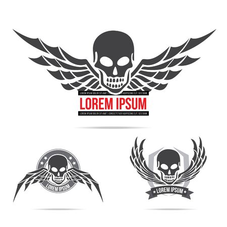 Skeleton skull with wing logo emblem vector illustrationのイラスト素材