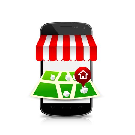 Shop map location  mobile smart phone isolated on white background vector illustrationのイラスト素材