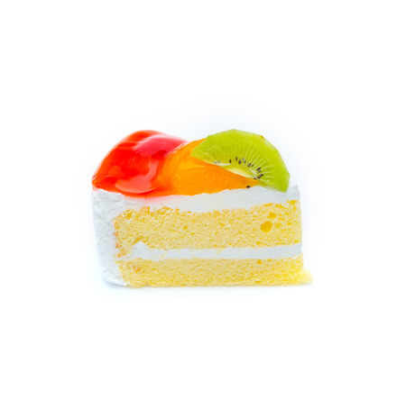 Kiwi piece of cake on white background, sweet dessert foodの写真素材