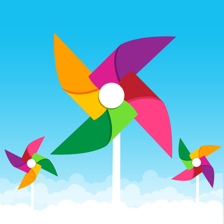 Colorful paper wind turbine on blue sky background vector illustrationのイラスト素材