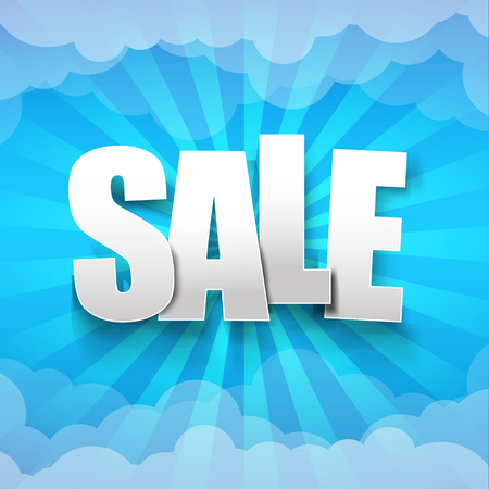 Sale text on sunburst and blue sky cloud background vector illustrationのイラスト素材