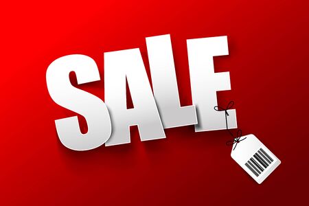Sale text with barcode hang tag on dark red background vector illustrationのイラスト素材