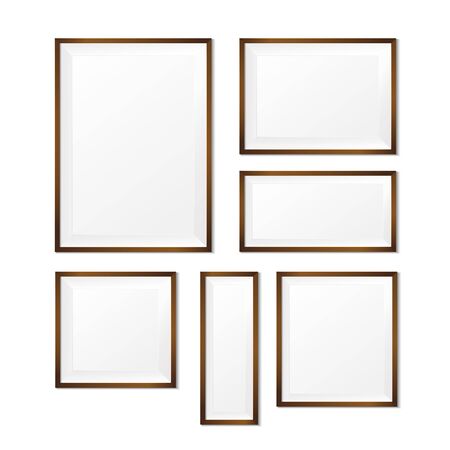 Blank wood photo frame on white background, vector illustration のイラスト素材