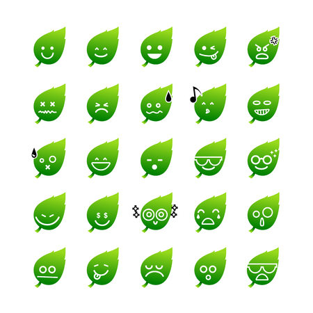 Collection of difference emoticon leaf icon on the white background vector illustrationのイラスト素材