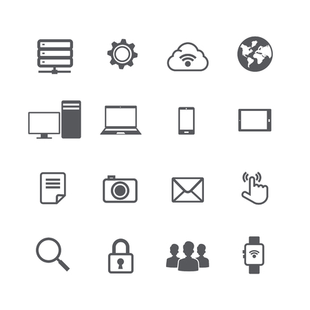 Set of computer and social network connection icon isolated on white background vector illustration eps10のイラスト素材