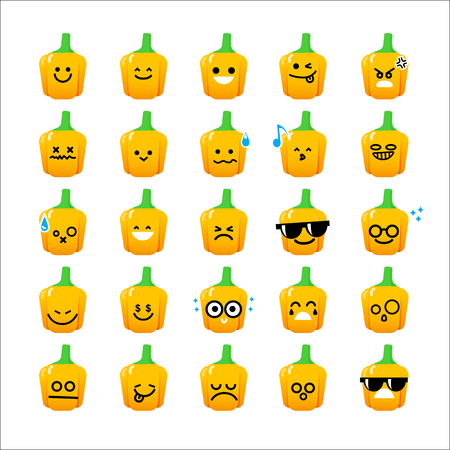 Collection of difference emoticon icon of Bell peppercartoon isolated on white background vector illustrationのイラスト素材