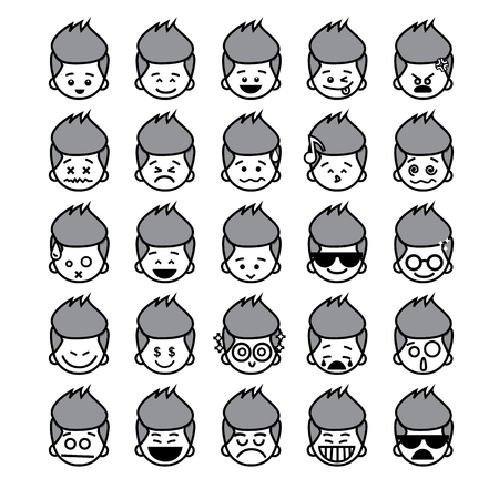 Collection of difference emoticon icon of boy icon on the white backgroundのイラスト素材