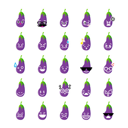Collection of difference emoticon icon of  eggplant cartoon on the white background vector illustrationのイラスト素材
