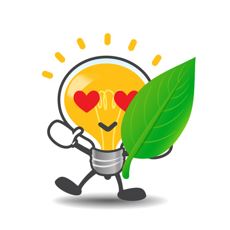 Bulb lamp cartoon isolated showing green leaf eco concept on the white background illustrationのイラスト素材