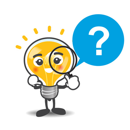 Bulb lamp cartoon with magnifier searching isolated on the white background illustrationのイラスト素材